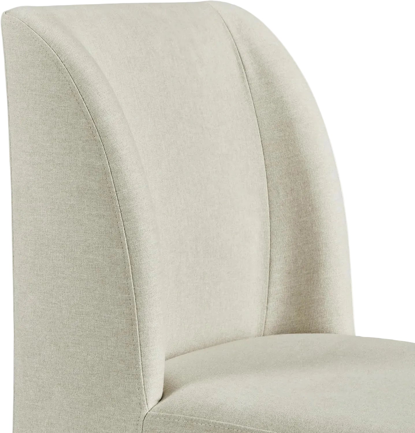 Close-up of a beige upholstered chair with a white background