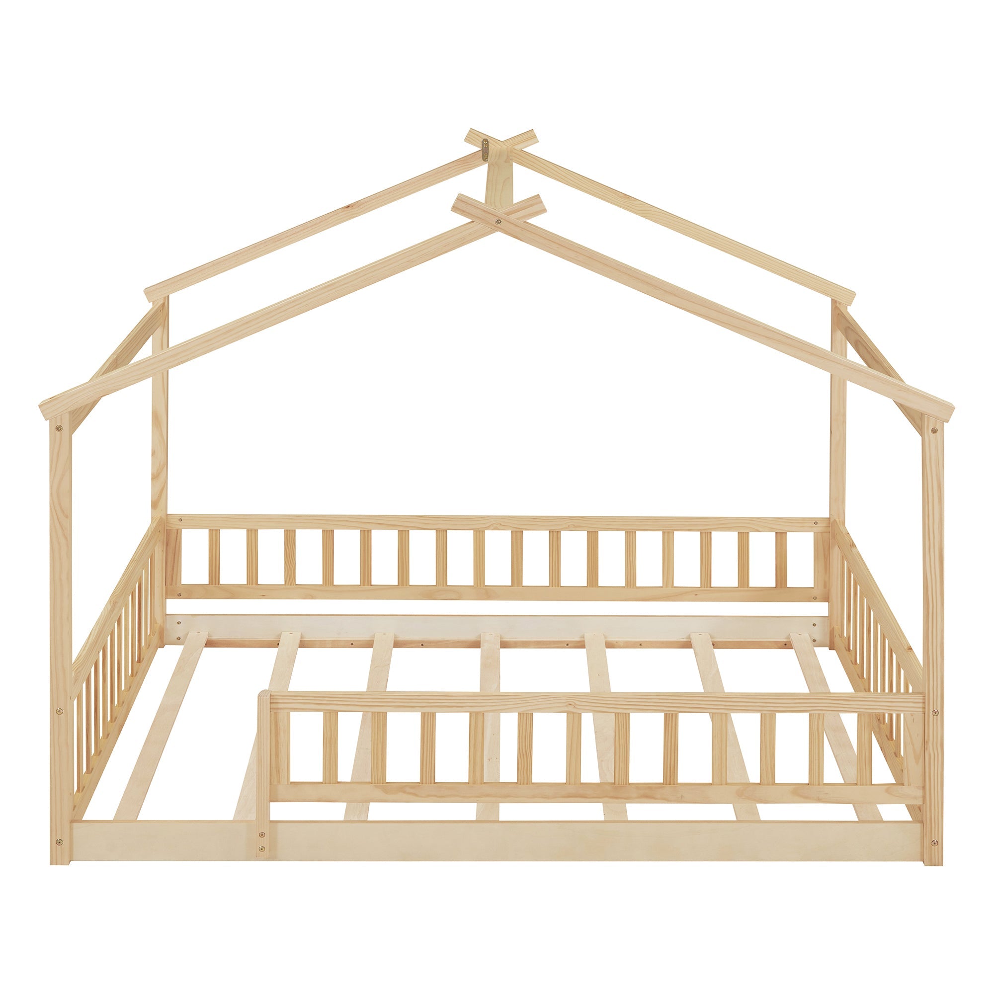 Wood Bed House Bed Frame with Fence, for Kids, Teens, Girls, Boys