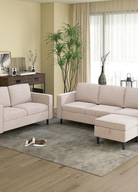 2 Piece Sofa Set, Sofa and Loveseat Sets for Living Room, L Shape Sectional Sofa with Chaise, 3 Seater Convertible Sectional Sofa Couch for Apartment-0