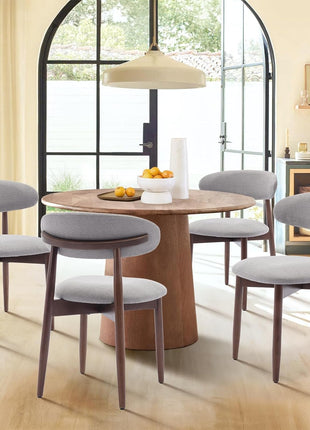 Wooden Dining Chairs Set of 6, Modern Fabric Upholstered Kitchen Side Chairs, Farmhouse Dining Room Chair with Foot Pegs, Light Grey-2