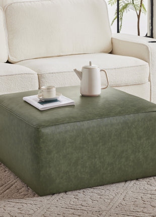 Square PU Leather Ottoman,Green