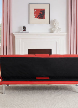 67-inch Red Leather Multifunctional Double Folding Sofa Bed with Coffee Table for Office Use-4