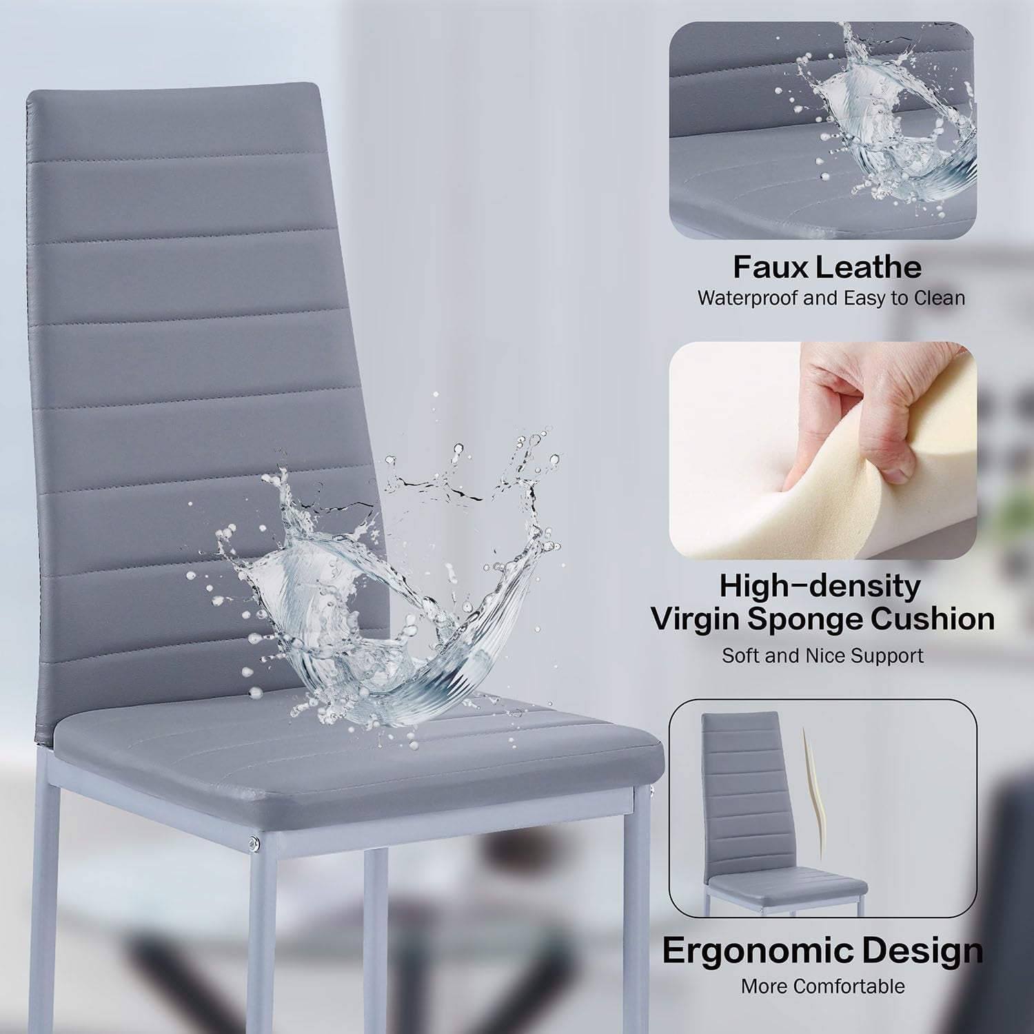 Gray chair with features highlighted on a light gray background