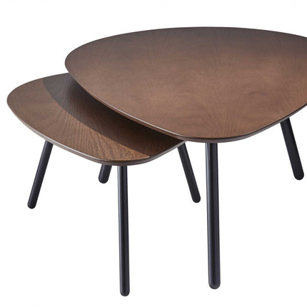 Set of Two Brown And Black Wood And Metal Oval Nested Tables-1