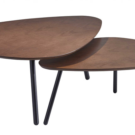 Set of Two Brown And Black Wood And Metal Oval Nested Tables-3