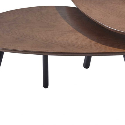 Set of Two Brown And Black Wood And Metal Oval Nested Tables-5