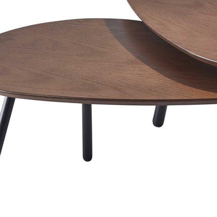 Set of Two Brown And Black Wood And Metal Oval Nested Tables-6