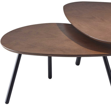 Set of Two Brown And Black Wood And Metal Oval Nested Tables-7