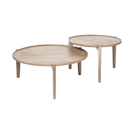 Set of Two Brown Solid Wood Round Nested Coffee Tables-3