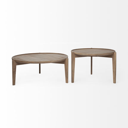 Set of Two Brown Solid Wood Round Nested Coffee Tables-4