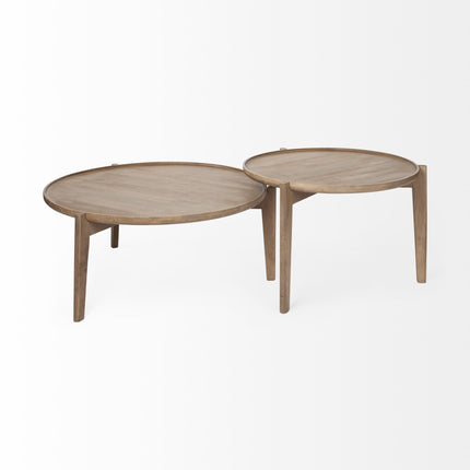 Set of Two Brown Solid Wood Round Nested Coffee Tables-1