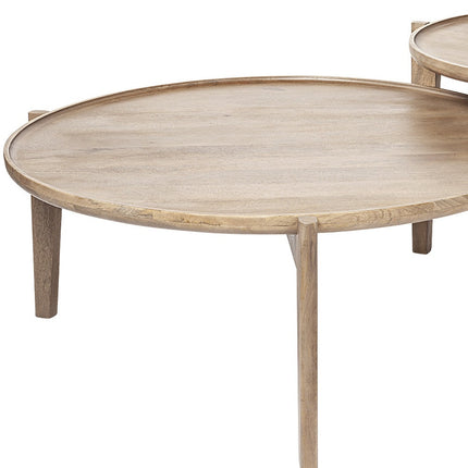 Set of Two Brown Solid Wood Round Nested Coffee Tables-7