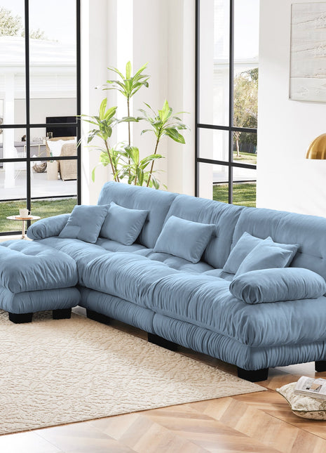Luxury Modular Sectional Sofa Couch,Oversized L Shaped Cloud Couch for Living Room,Deep Seat Sofa Couch with Convertible Ottoman,Chenille Blue-1
