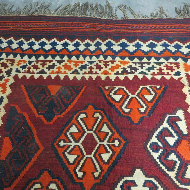 5' X 10' Antique Turkish Kilim Handmade Flat Weave Wool Rug Red Colorful Veg Dye Bohemian Boho Chic Tribal Style And Design