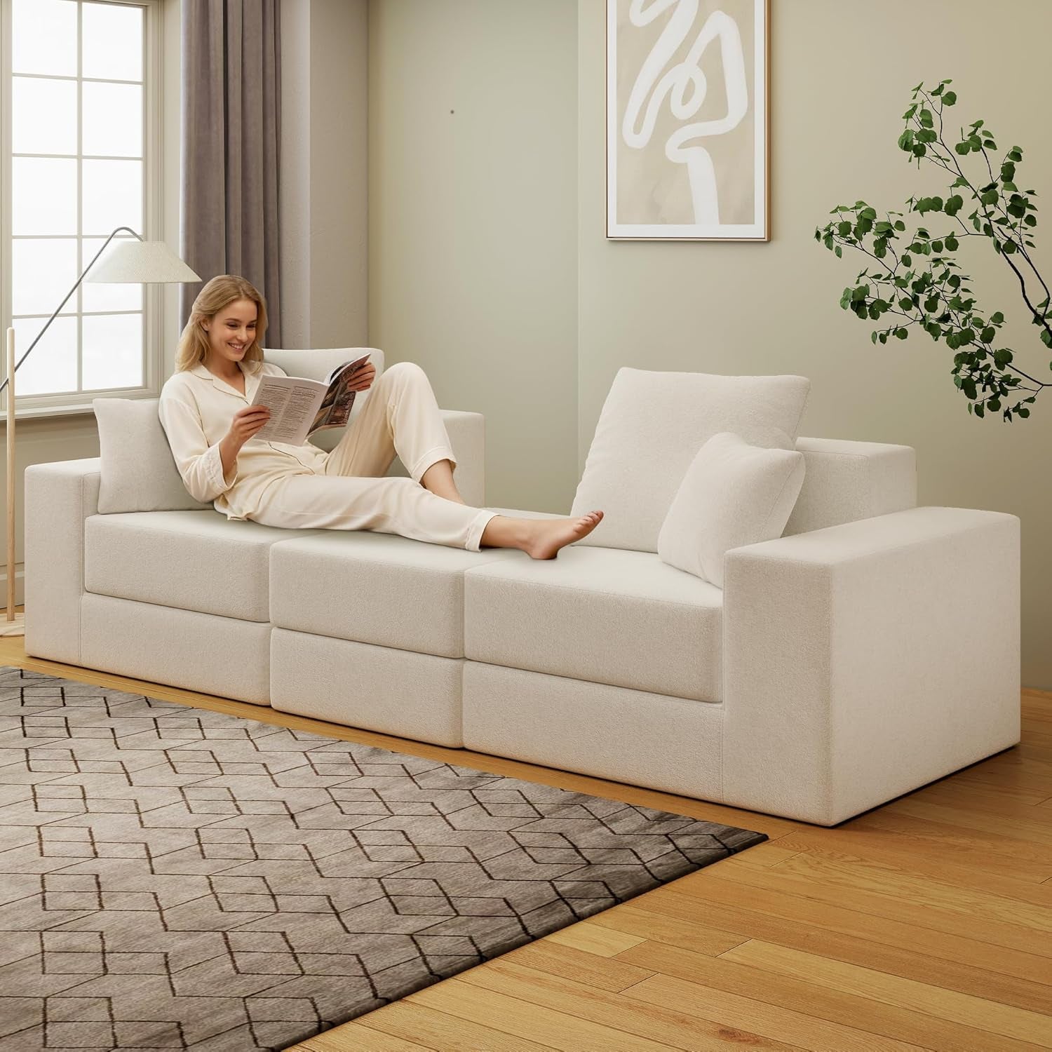Beige Modular Sectional Sofa With Reversible Chaise-4