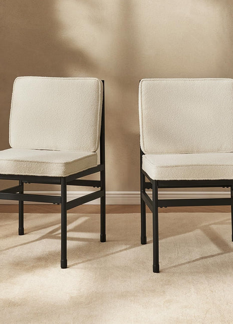 Odelia Dining Chairs, Kitchen Chairs, Dining Room Chairs, Black Dining Chairs, Sturdy Bifma-Certified Rust-Free Metal Frame and Removable Cushion Covers (2, Pearl White Boucle, One Size)-0