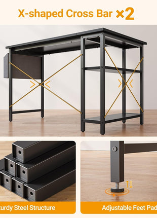 L Shaped Desk, 40 Inch Computer Desk with Reversible Storage Shelves Home Office Corner Desk Study Writing Table, Black-4