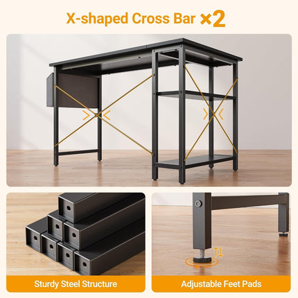 L Shaped Desk, 40 Inch Computer Desk with Reversible Storage Shelves Home Office Corner Desk Study Writing Table, Black-4
