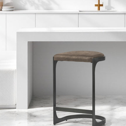29" Black Leather and Metal Backless Counter Height Bar Chair-0