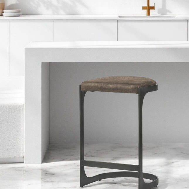 29" Black Leather and Metal Backless Counter Height Bar Chair-0