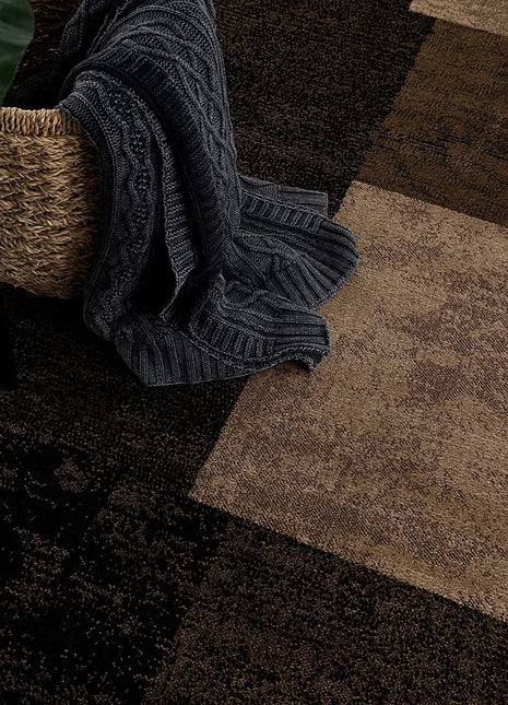 13' Brown And Black Geometric Shag Runner Rug-3