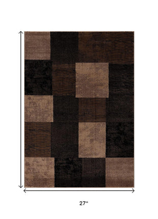 13' Brown And Black Geometric Shag Runner Rug-4
