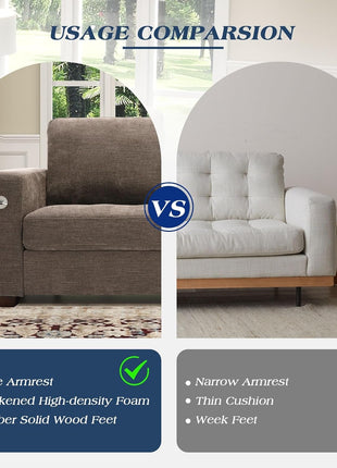 Sofas for Living Room, Chenille Loveseat Couch Set, Small Sofa, 3 Seater Sofa, USB Charging, Removable Sofa Cover,Solid Wood Frame, Easy to Install(89Inch,Brown)-4