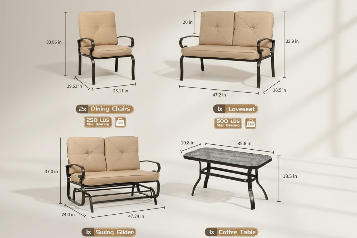 Hardy Haus 5-Piece Outdoor Metal Patio Conversation Set