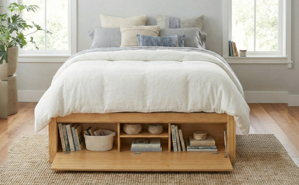 Platform Bed Frame with 4 Storage Drawers and Hydraulic Lift Footboard