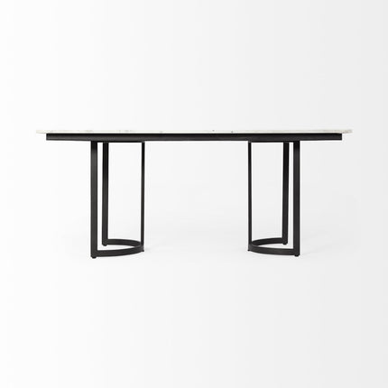 Black dining table with minimalist design on a white background
