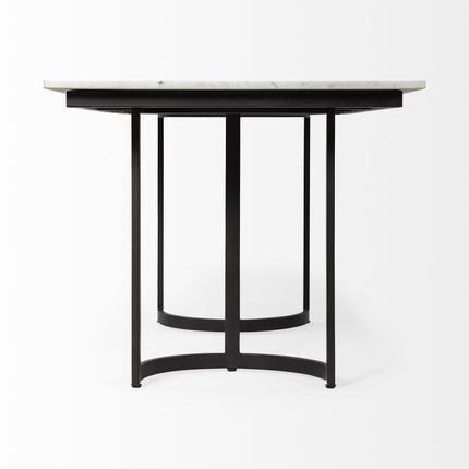 Table with marble top and black metal legs on a white background