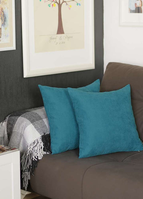Set of 2 Teal Modern Square Throw Pillows