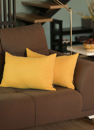 Set of 2 Yellow Modern Lumbar Throw Pillows