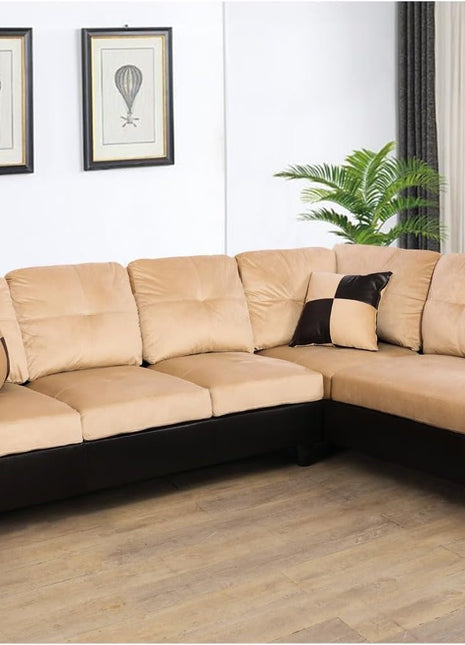 2 Pieces Sectional Sofa Sets, L-Shape Sofa Microfiber Couch Living Room Sofa Set with Chaise Using for Living Room Furniture(A-Beige, Right Hand Facing)