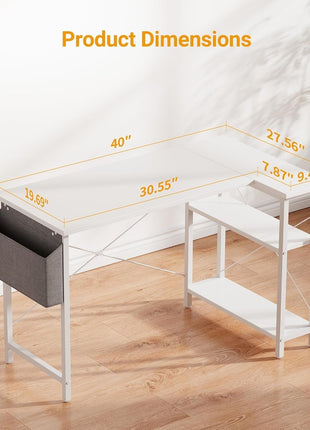 L Shaped Desk, 40 Inch Computer Desk with Reversible Storage Shelves Home Office Corner Desk Study Writing Table, White-2