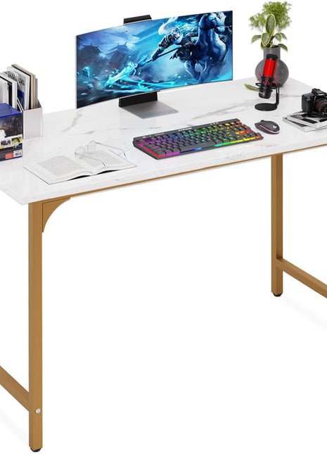 Computer Desk,47 Inches Home Office Desk Writing Study Table Modern Simple Style PC Desk with Metal Frame,Gold-0