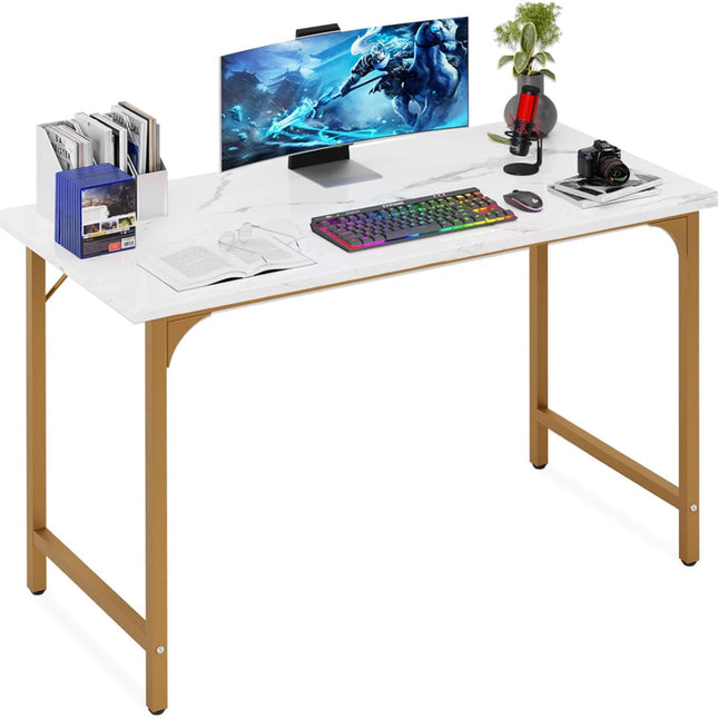 Computer Desk,47 Inches Home Office Desk Writing Study Table Modern Simple Style PC Desk with Metal Frame,Gold-0