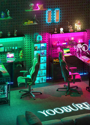 L Shaped Desk with Pegboard, Reversible Computer Desk with Drawers & Storage Shelves, Gaming Desk with LED Lights & Power Outlets, Office Desk with Monitor Stand Corner Desk Home Office Desks-3