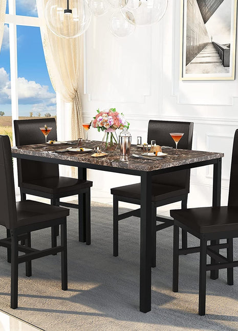 Faux Marble Dining Set, Small Spaces Kitchen, Black-0