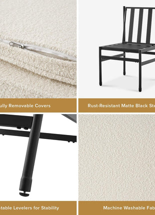 Odelia Dining Chairs, Kitchen Chairs, Dining Room Chairs, Black Dining Chairs, Sturdy Bifma-Certified Rust-Free Metal Frame and Removable Cushion Covers (2, Pearl White Boucle, One Size)-3