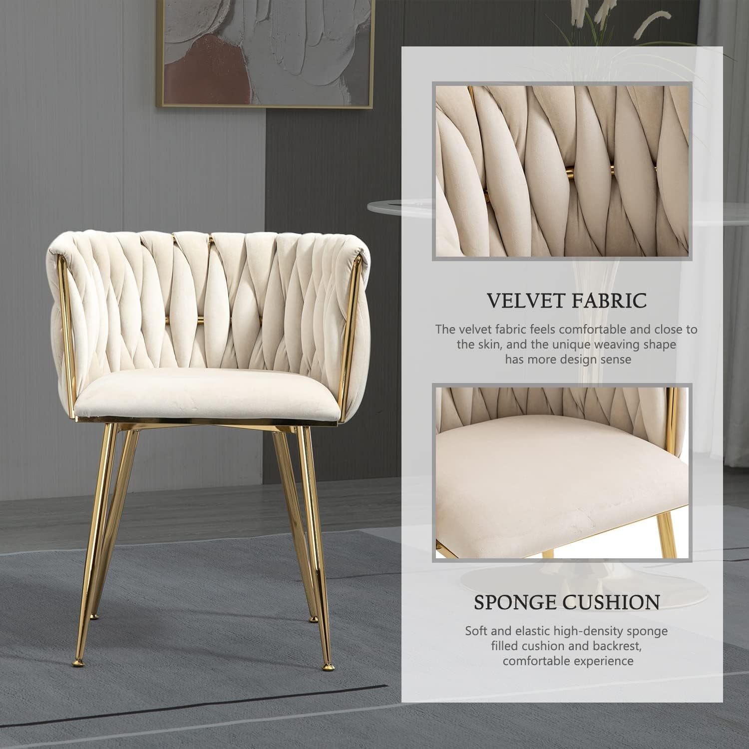Modern Velvet Dining Chair with Gold Metal Legs, Set of 4 Luxury Tufted Dining Chairs for Living Room, Bedroom, Kitchen-3