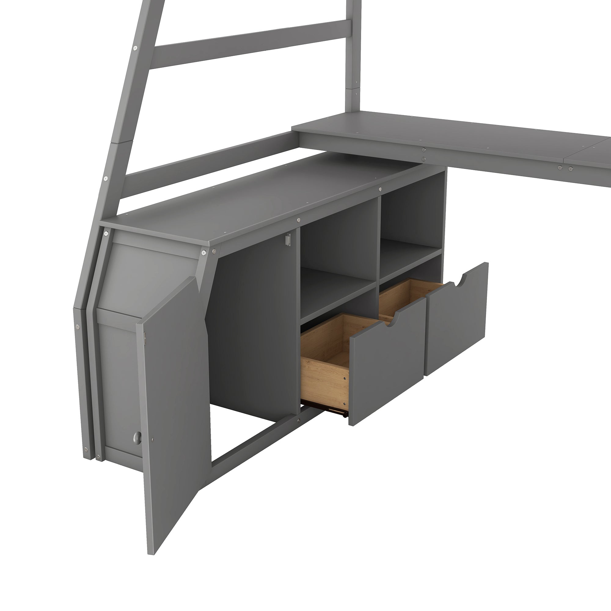 Twin Size Loft Bed with 7 Drawers 2 Shelves and Desk