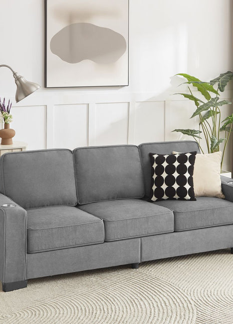 83.86'Snowfleece Fabric sofa,Modern Compressed Couch,3-Seater Sofa, Furniture for Living Room,Bedroom,office ,Gray-0