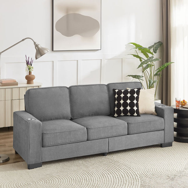 83.86'Snowfleece Fabric sofa,Modern Compressed Couch,3-Seater Sofa, Furniture for Living Room,Bedroom,office ,Gray-0