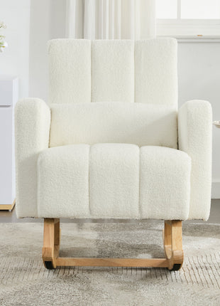 Accent Rocking Chair with Pillow, Ultimate Comfort for Your Home, Teddy Velvet, Cream White-3