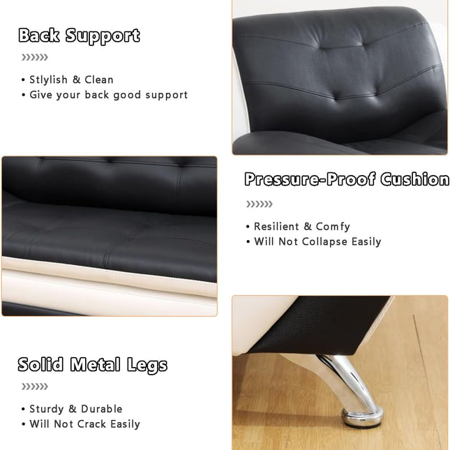 Living Room Sofa Set Leather Couch and Loveseat for Living Room, Living Room Couch Set, Sofa for Bedroom, Apartment, Living Room Furniture Sets (Black&White, Sofa+Loveseat)-2