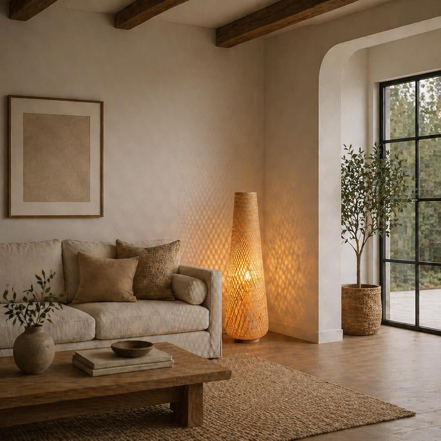 Bamboo Floor Lamp Large Woven Boho
