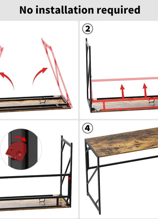 Folding Desk Writing Computer Desk for Home Office, No-Assembly Study Office Desk Foldable Table for Small Spaces-2