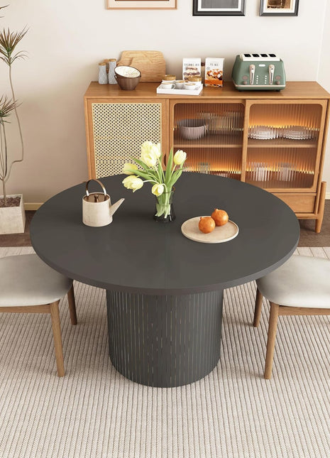 Round Dining Table for 4, Modern Farmhouse Kitchen Table, 47 Inch Small Circle Dining Tables with Wood Strip Base for Kitchen Living Room (Black)-2