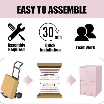 2 Drawer File Cabinet with Lock, Metal Vertical File Cabinets, 18"D Pink Storage Filing Cabinet for Home Office, Steel Light Duty Locked 2 Drawer File Cabinets for Letter Size Files, Assembly Required